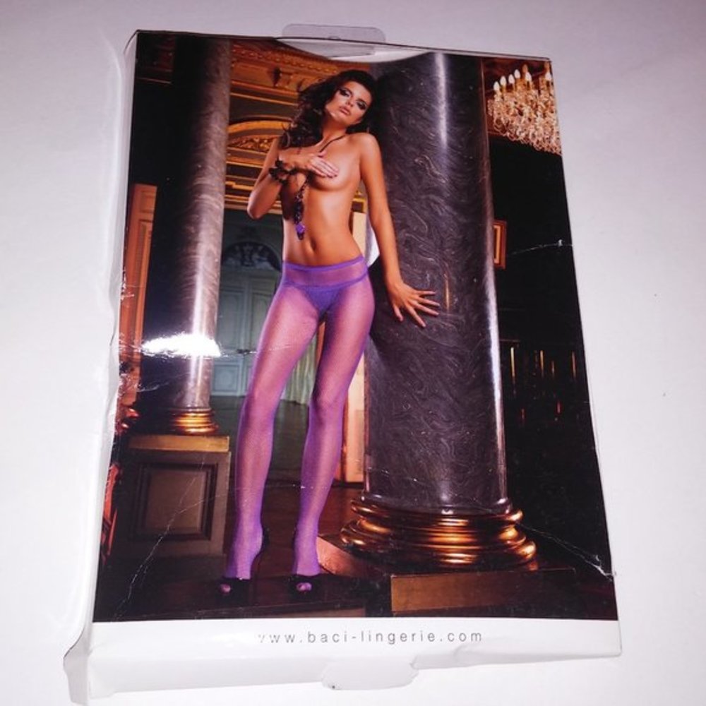 Baci Lingerie Stockings One Size 90-160 lbs Fishnet Mesh Solid Purple‎ Seductive